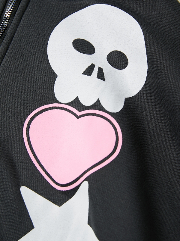 Men's Street Skull Star Heart Print Full Zip Oversized Hoodie-2