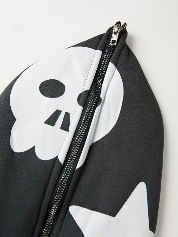 Men's Street Skull Star Heart Print Full Zip Oversized Hoodie-1