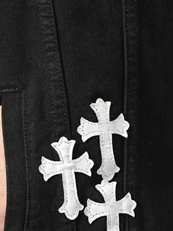 Men's Vintage Cross Print Denim Jacket-3