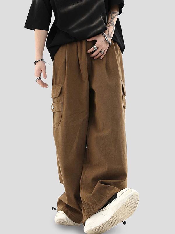 Men's Vintage Brown Big Pocket Bound Feet Cargo Pants-2