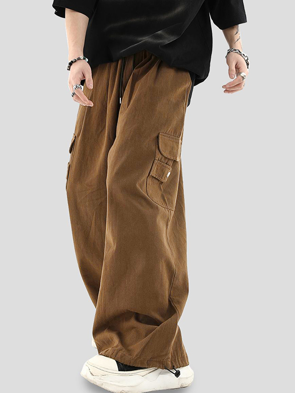 Men's Vintage Brown Big Pocket Bound Feet Cargo Pants-1