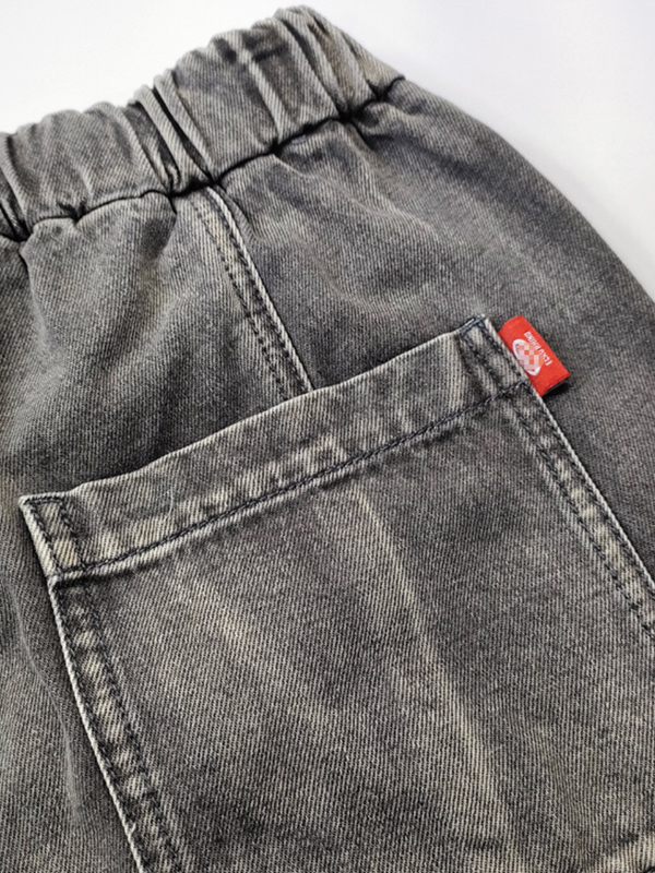 Men's Gray Wash Splice Drawstring Shorts-1