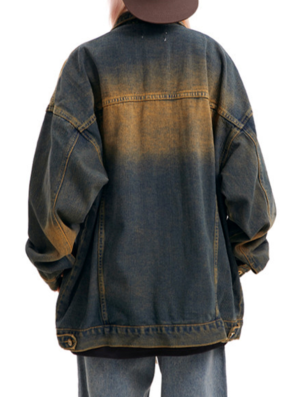 Ombre Washed Loose Denim Jacket-3