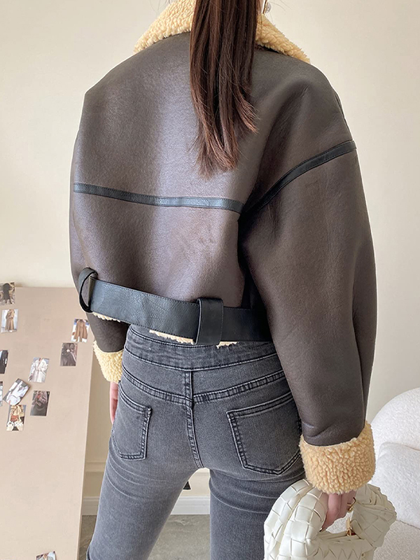 Lambswool Lined Leather Splice Short Jacket-4