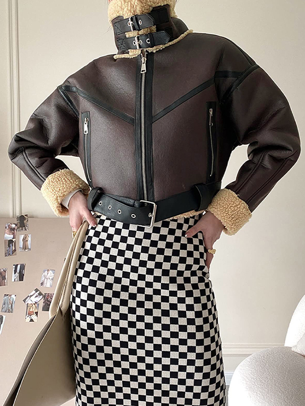 Lambswool Lined Leather Splice Short Jacket-3