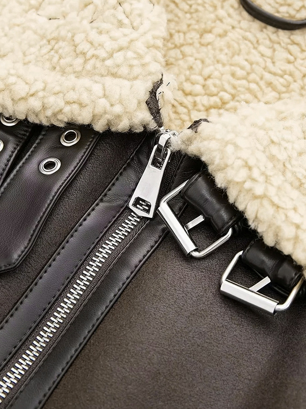 Lambswool Lined Leather Splice Short Jacket-7