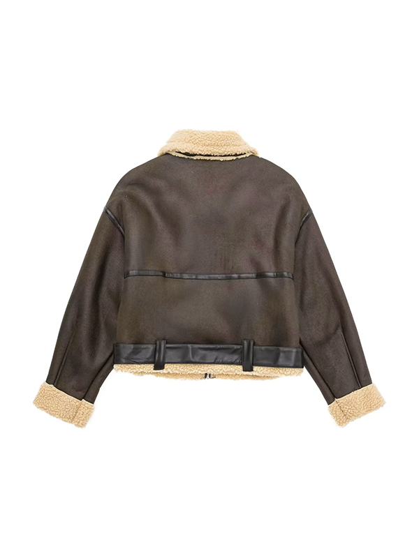 Lambswool Lined Leather Splice Short Jacket-6