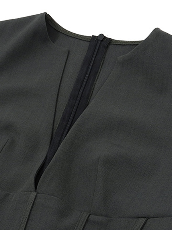 Solid V Neck Corset Pleated Sleeveless Mini Dress-8