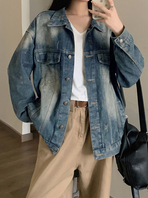 Vintage Wash Distressed Denim Jacket-2