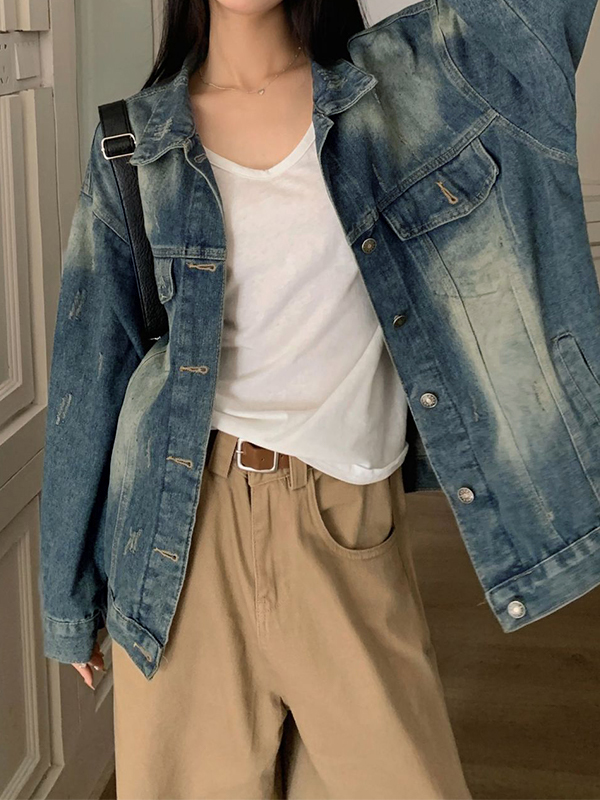 Vintage Wash Distressed Denim Jacket-3