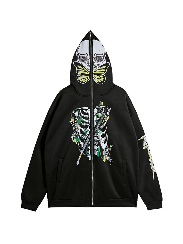 Men's Skull Skeleton Print Oversized Hoodie-2
