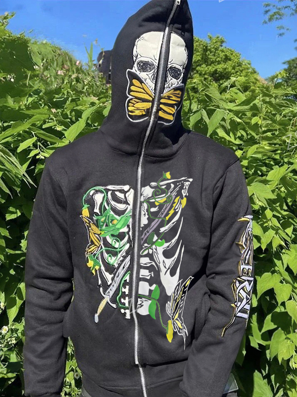 Men's Skull Skeleton Print Oversized Hoodie-1