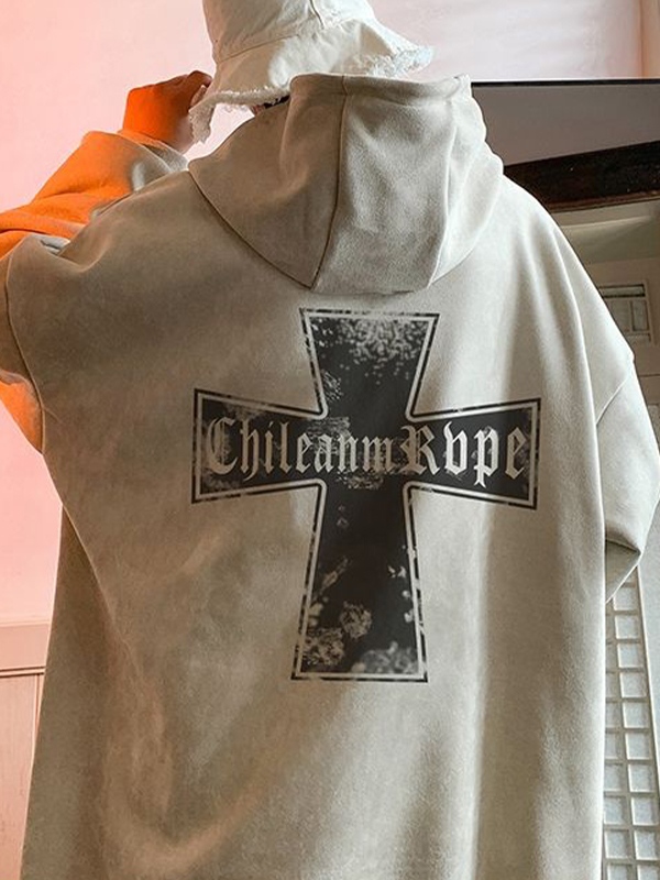 Men's Suede Cross Print Oversized Hoodie-1