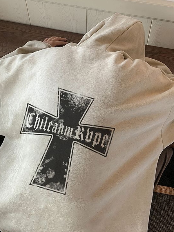 Men's Suede Cross Print Oversized Hoodie-2