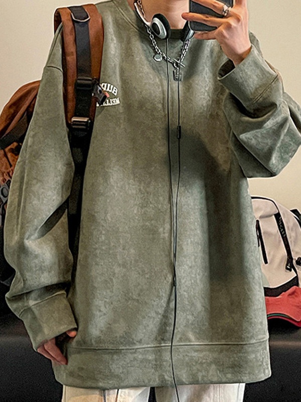 Men's Suede Letter Print Sweatshirt-1