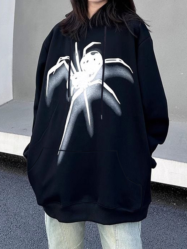 Street Spider Print Oversized Hoodie-1