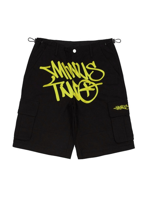 Hip Pop Contrast Letter Print Drawstring Shorts-1