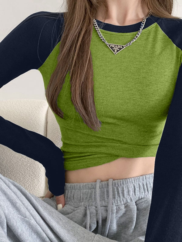 Raglan Sleeve Rib Crop Top-3