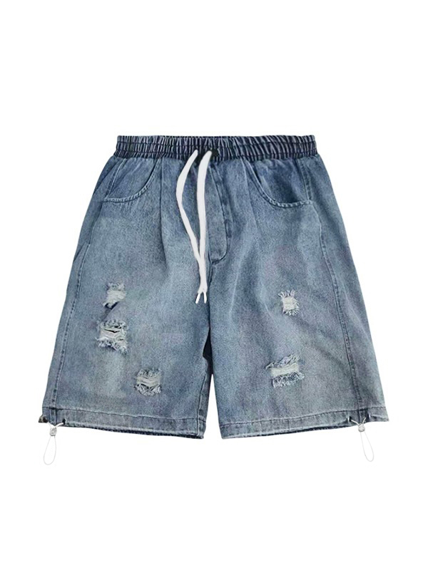 Men's Wash Distressed Skate Denim Shorts-5