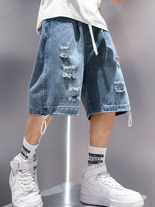 Men's Wash Distressed Skate Denim Shorts-1