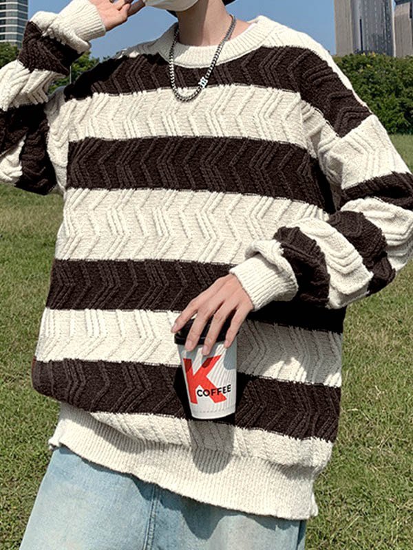 Men's Textured Striped Pullover Sweater-3