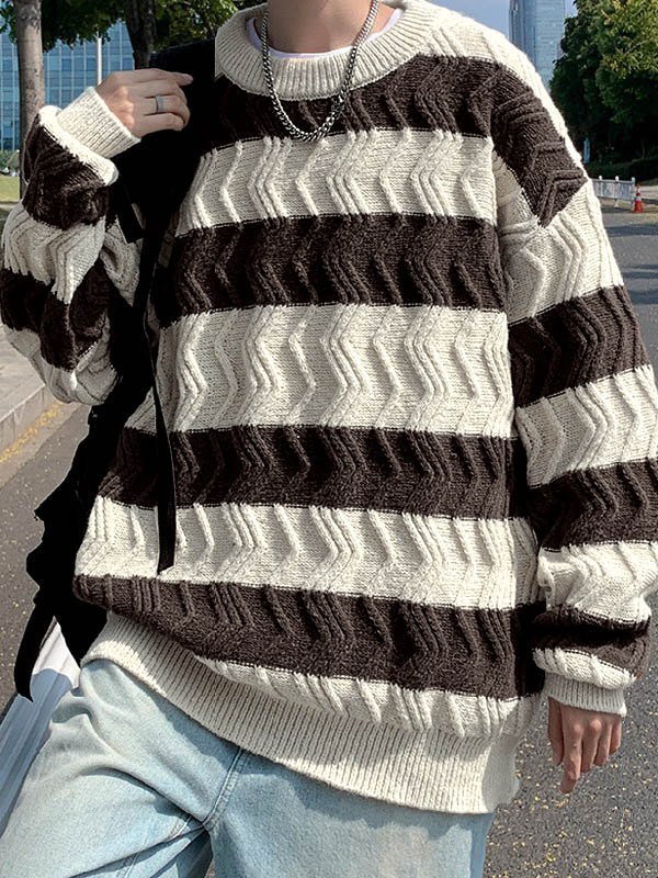 Men's Textured Striped Pullover Sweater-1
