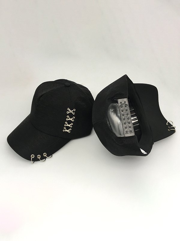 Metal Embellish Black Baseball Cap-1