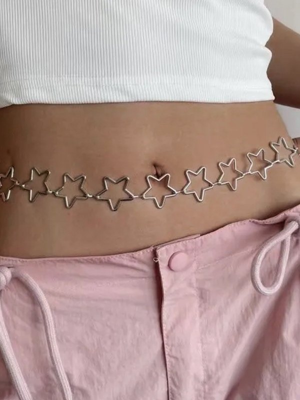 Silver Hollow Out Star Belly Chain-1
