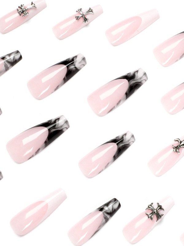 24pcs Cross Embellish Long Press On Nails-2