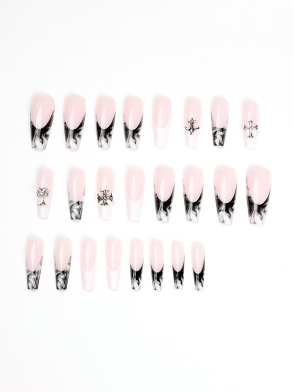 24pcs Cross Embellish Long Press On Nails-1