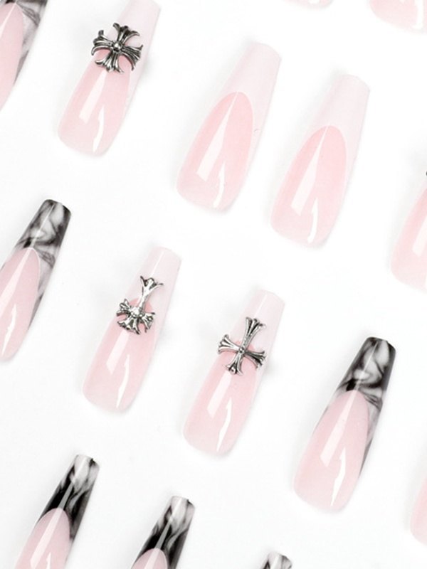 24pcs Cross Embellish Long Press On Nails-3