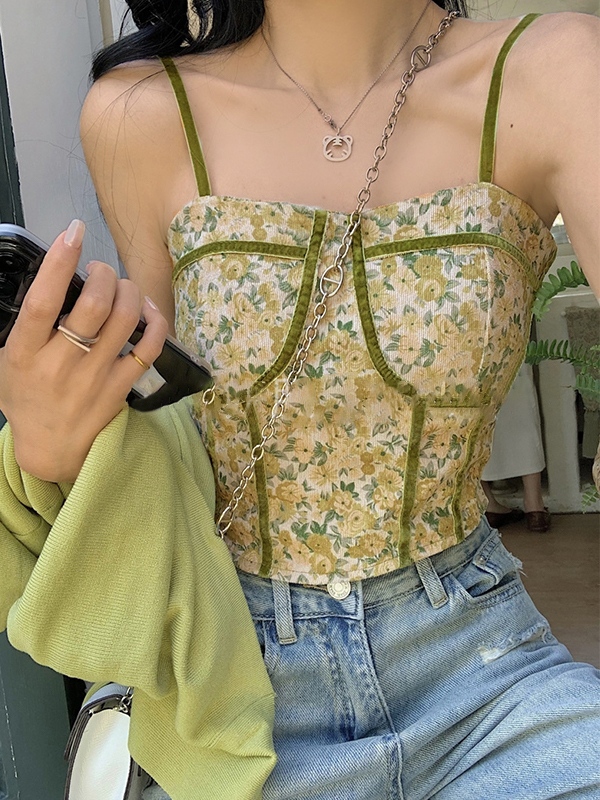 Short Disty Floral Print Corset Top-3