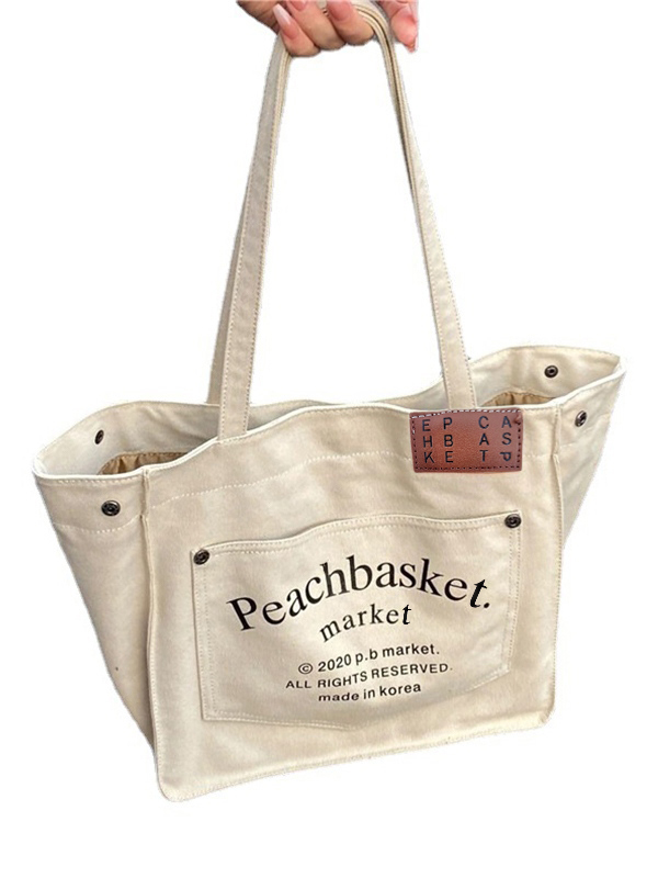 Letter Print Large Capacity Canvas Tote Bag-2