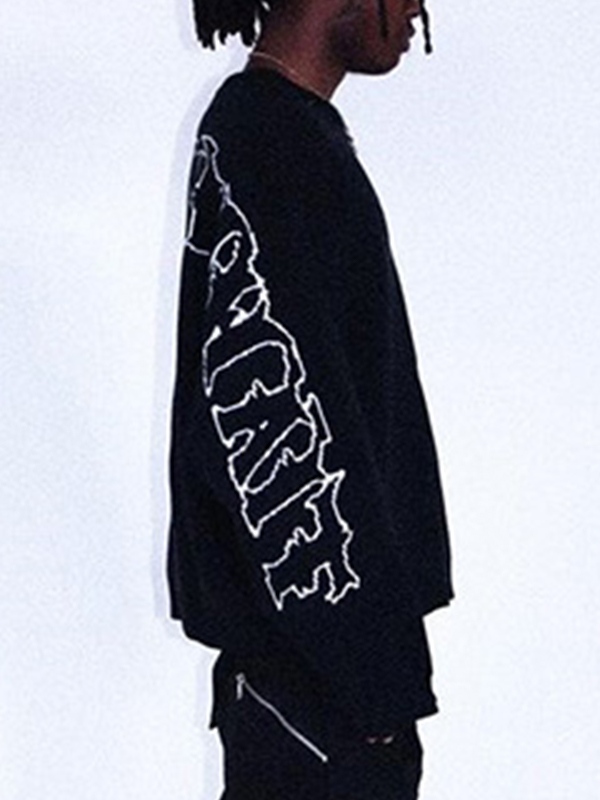Men's Hip Pop Letter Print Crew Neck Sweater-3