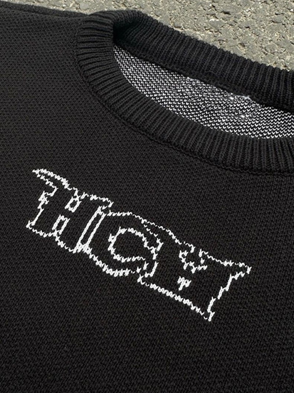 Men's Hip Pop Letter Print Crew Neck Sweater-4