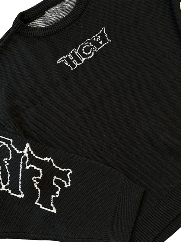 Men's Hip Pop Letter Print Crew Neck Sweater-5