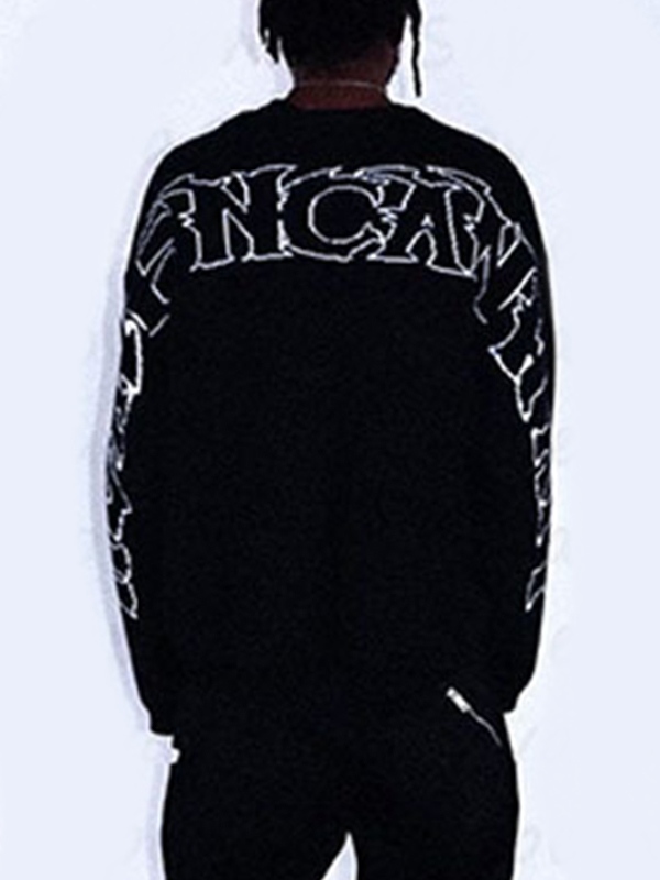 Men's Hip Pop Letter Print Crew Neck Sweater-1
