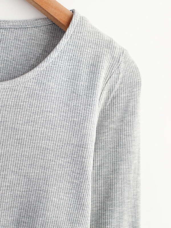 Solid Fungus Slit Hem Two Piece Long Sleeve Knit-2