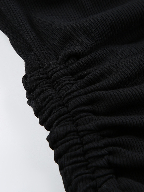 Solid Drawstring Lace Up Long Sleeve Knit-5