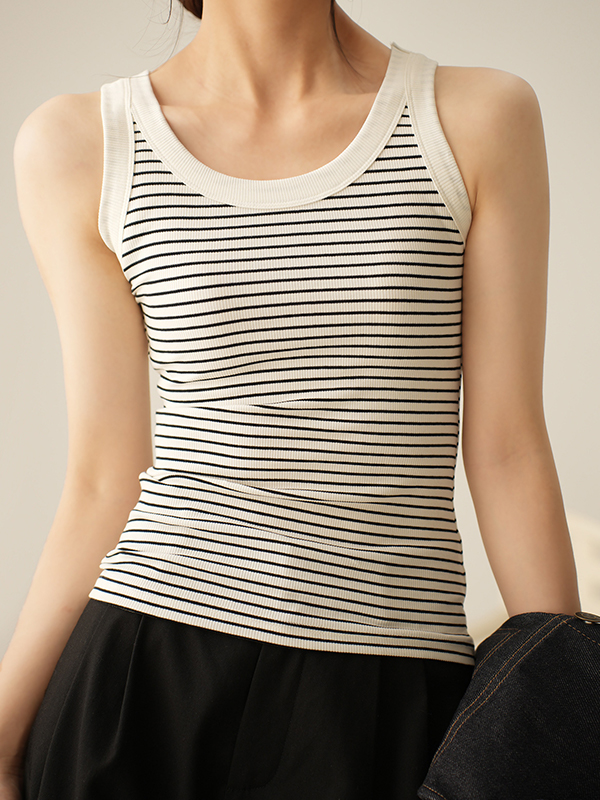 Striped Print U Neck Tank Top-4
