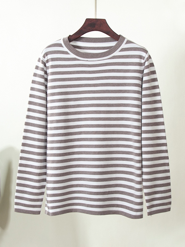 Striped Crew Neck Knit Sweater-2