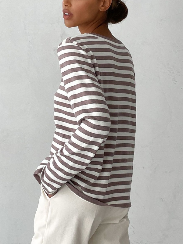 Striped Crew Neck Knit Sweater-4