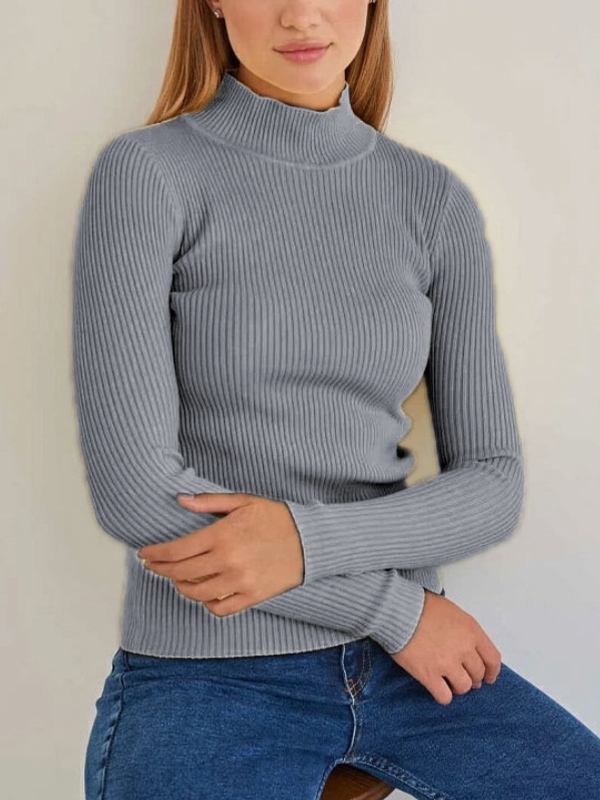Solid Mock Neck Slim Knit Sweater-3