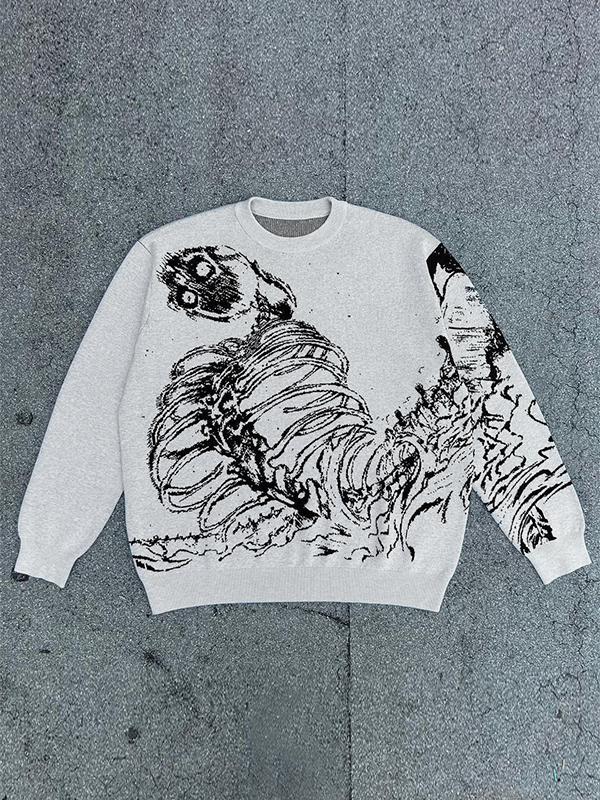 Hip Pop Skeleton Jacquard Pullover Sweater-2