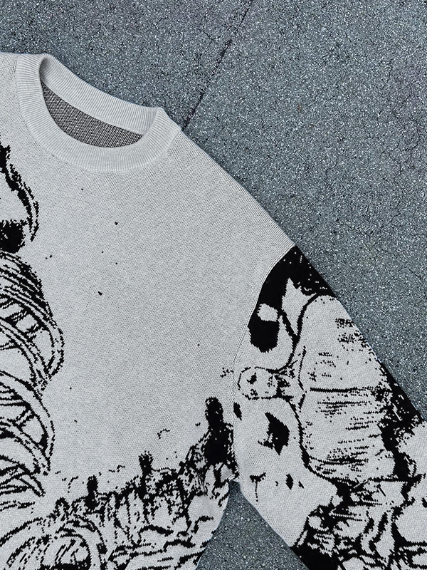 Hip Pop Skeleton Jacquard Pullover Sweater-3