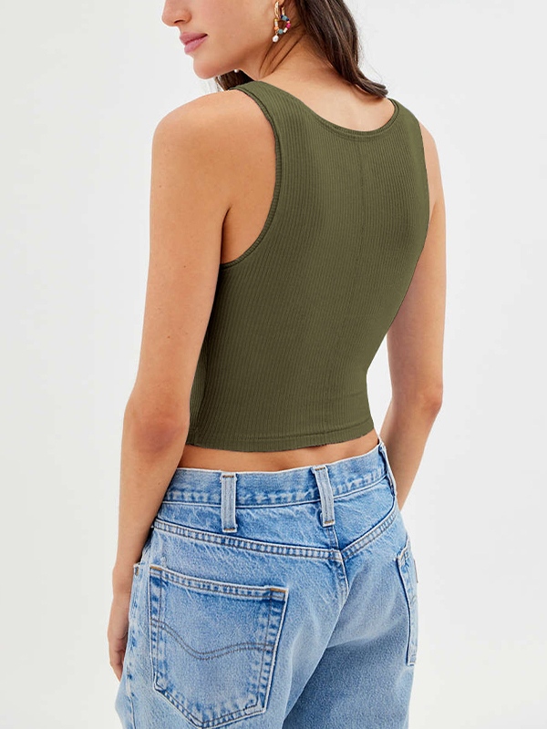Solid U Neck Slim Tank Top-3
